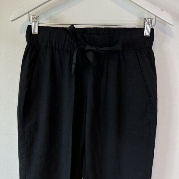 Theory Toro W Black Linen Blend Elastic Waist Cropped Pants - Picture 4 of 8